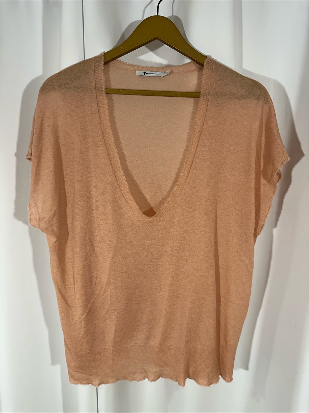 Alexander Wang Blush Wool Cashmere Deep V Neck Sweater Size S Lightweight Luxury
